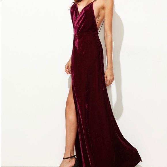 Burgundy Velvet Open Back Dress - Picture 2 of 5